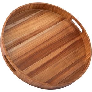 Ottoman Tray Round, 20" Large Ottoman Tray with Handles Wooden Ottoman Trays for Living Room, Decorative Tray, Wooden Serving Trays for Food Serving, Breakfast, Coffee, Appetizers