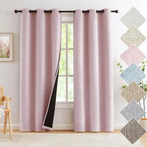 Treatmentex Pink Curtains Blackout 95 Inches Long for Living Room, Pink Blackout Curtains for Bedroom Girls Nursery, Grommet Burlap Linen Room Darkening Drapes (40x95 inch, Baby Pink, 2 Panels)