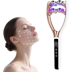 SZMDLX Microcurrent Facial Massager with LCD Screen, Electric Face Roller for Lifting & Toning, EMS Skin Tightening Device for Puffiness & Fine Lines, USB Rechargeable V-Shape Tool