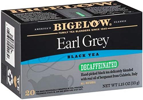 Bigelow Tea Decaffeinated Earl Grey Black Tea, Decaf Tea, 20 Count Box (Pack of 6), 120 Total Tea Bags. Best enjoyed by: Aug 2026