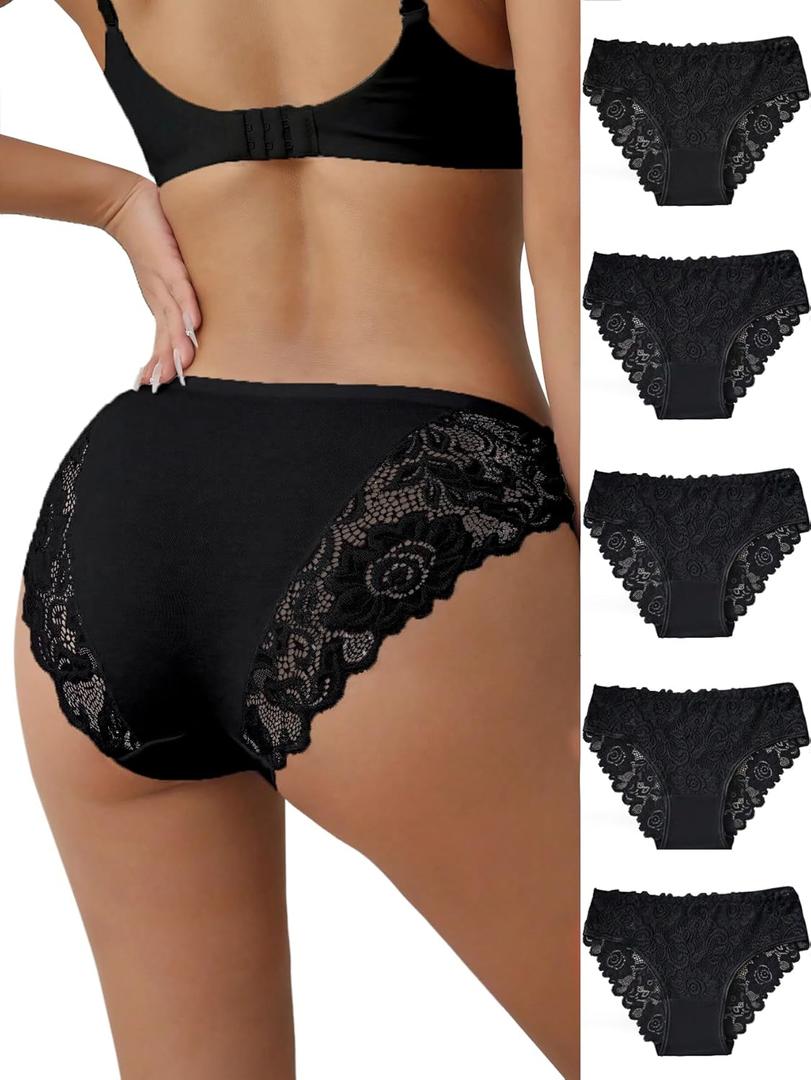 everyjoys Sexy Underwear Lace Panties for Women Bikini Underwear Hipster Underpants Lace Soft Breathe Briefs Multipack 5-Pack
