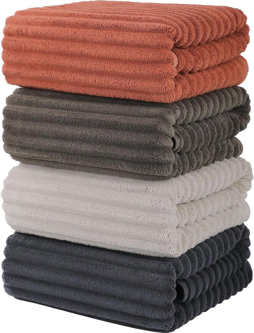 Luxury 4-Piece Quick-Dry Bath Towel Set 27.5X 55 Inches  Ultra Soft Microfiber for Bathroom, Bar, Pool, Gym & Travel  Elegant Twill Design (Darkgrey-lightgrey-coffe-orange)