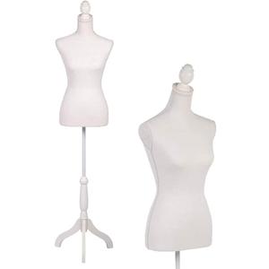 FDW Manikin 60”-67”Height Adjustable Female Dress Model Display Torso Body Tripod Stand Clothing Forms（Beige）