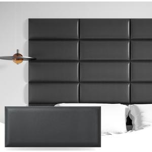 Art3d Peel and Stick Headboard for Twin in Black, Pack of 6 Panels Sized 9.84" x 23.62", Soundproof Wall Panels 3D, Upholstered Wall Panel