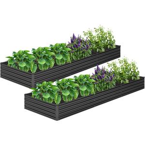 MGNO 2pcs 12x4x1FT Galvanized Raised Garden Bed-Outdoor Planter Box for Vegetables-Metal Garden Bed,Rectangle Planting Box for Herb,Flower,Black