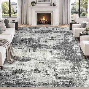 8x10 Area Rugs for Living Room Abstract Washable Black Rug