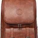 LOTCAIN Vintage Faux Leather Backpack, Slim Laptop Backpack Travel Waterproof Pack Weekend Daypack Bag for Men Women, Brown