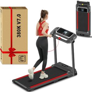 Portable Treadmill with Handle, 3.0HP Walking Pad Treadmill, Electric Compact Treadmills,Treadmills for Home Small Space with 12 Preset Programs, Walking Pad with Handle,300 LBS Capacity (Black Red)