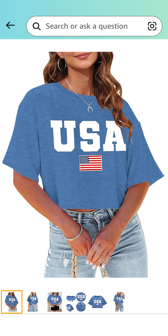 hohololo American Flag Crop Tops Women USA Crop Shirt Patriotic 4th of July Tee Memorial Day Tshirt Girls Crop Tops, M