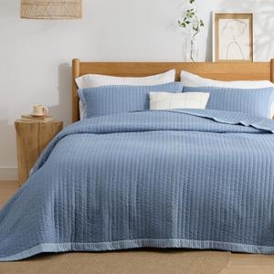Bedsure Blue Quilts Twin Size - Twin Quilt Bedding Set Bedspread Coverlet, Lightweight Corduroy Pattern Bedspread, 2-Piece Set with 68"x86" Coverlet & 1 Pillow Sham, All-Season Soft Microfiber