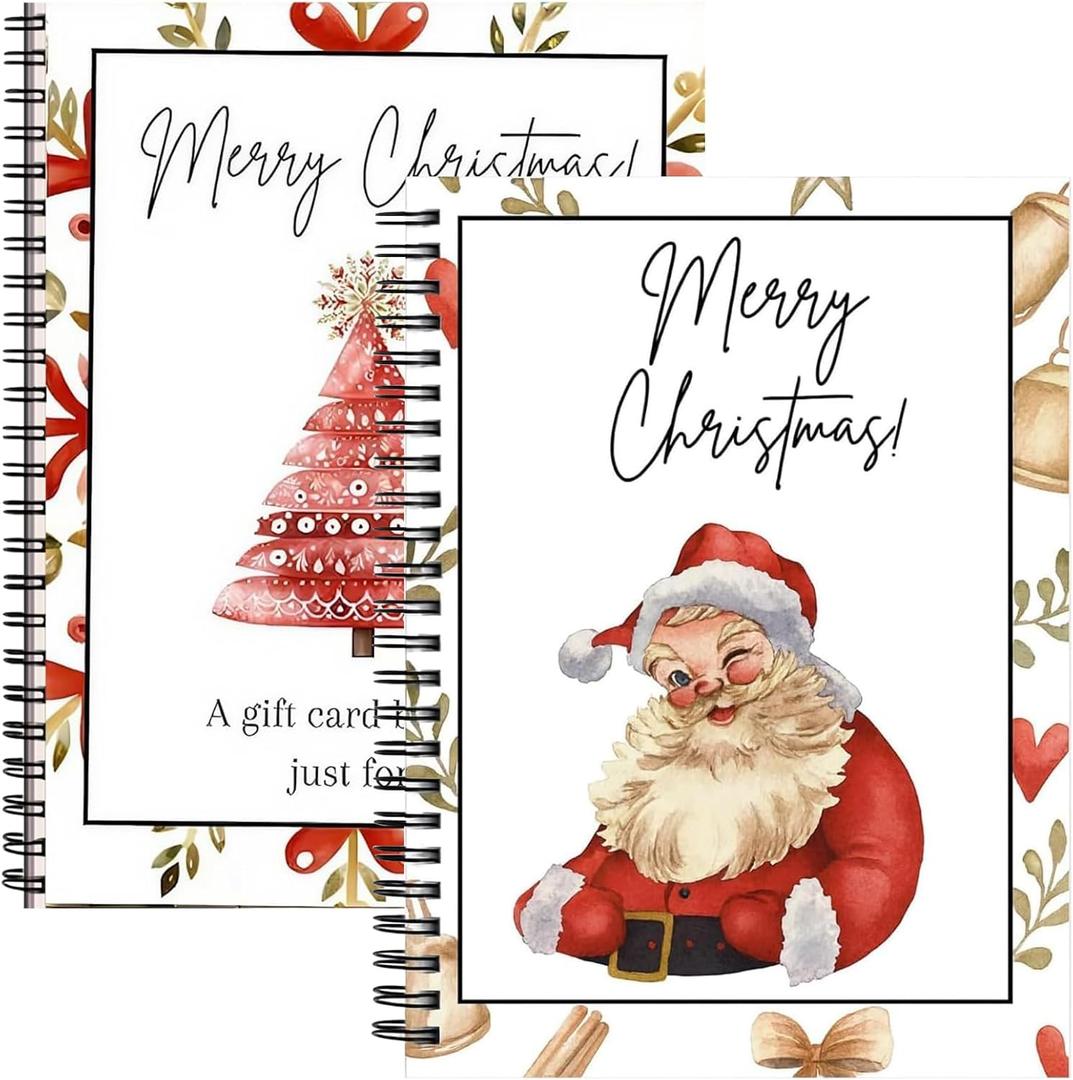 rubeonly 2 Pack Christmas Gift Card Book, DIY Spiral-Bound  Christmas College Survival Gift Card Book Holder, Greeting Cards Holder for College Student Graduation Gifts (Santa Claus +Tree)