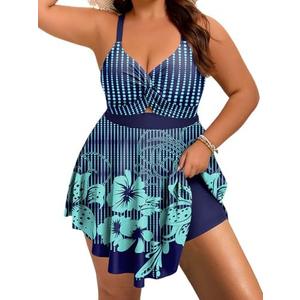 Arolina Plus Size Bathing Suit for Women Swim Dress Tummy Control Swimsuits Two Piece Flowy Tankini with Shorts 18W