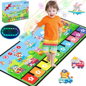 MOMUSE Piano Music Mat with 80 Sounds, Large Animal Car Touch Blanket Playmat Carpet Musical Toys for Toddlers 1-3, Portable Floor Keyboard Dance Mat Gifts for 1 2 3 4 5 Years Old Boys Girls (4318")