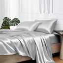 MR&HM Satin Bed Sheets, Twin Size Sheets Set, 3 Pcs Silky Bedding Set with 15 Inches Deep Pocket for Mattress (Twin, Silver Grey)