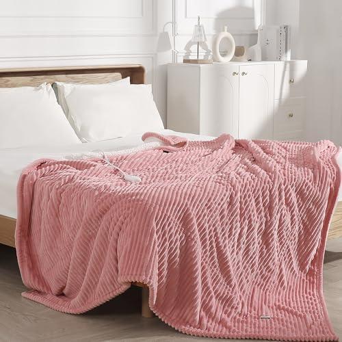 Electric Blanket Full Pink Heated Blanket 72x84 inch, Ultra Soft Flannel Sherpa Warming Blanket for Adults, 5 Heating Levels & 10 Hours Auto-off, Machine Washable Heat Blanket, Great Gifts for Grandma