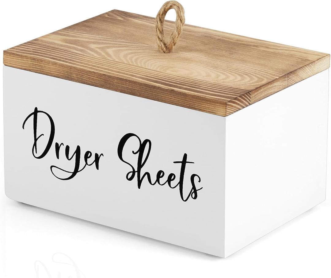 Bivvclaz Dryer Sheet Holder, Wooden Laundry Sheets Container, Laundry Room Organization and Storage for Farmhouse Laundry Room Decor and Accessories, Fabric Sheet Holder, White