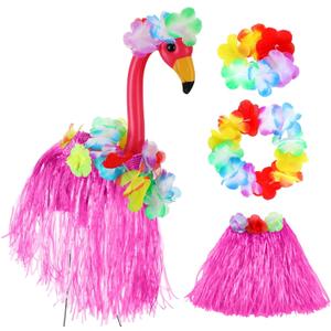 Chunful Summer Flamingo Outfits Yard Ornaments for 31'' Flamingos Costume, Hawaiian Luau Yard Ornaments Tropical Grass Hula Statue Skirt for Garden Lawn Porch Outdoor Decor, Flamingo Not Included