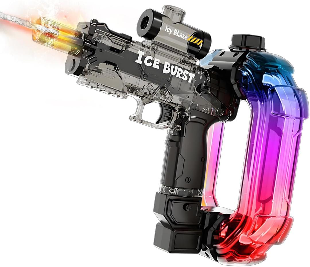 Electric Water Gun for Adults Kids,Powerful Automatic WaterGun with Led Light Long Range, Transparent Electric Squirt Gun Blaster Outdoor Pool Party Toy Gift for Boys Girls (Pistol Black)