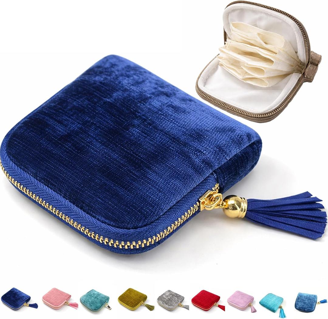 Small Travel Jewelry Pounch Case, 6-Layer Velvet Jewelry Organizer Storage Bag with Zipper, Mini Portable Pouch for Rings Earring, Anti-Scratch Jewelry Pouch Gift for Women GirlsSapphire Blue