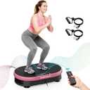 Vibration Plate Exercise Machine with Resistance Bands for Weight Loss, 120 Speed Levels, Remote Control, Compact Home Gym Equipment (Pink)