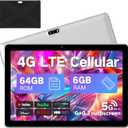 Tablet 10.1 inch Android Tablets, 2025 Cellular Tablets with SIM Card Slot, 4G LTE Tablet & Phone (Makes Calls), 64GB Storage (Expand to 1TB), Dual Cameras 8H Battery 5G WiFi with Case (Silver)
