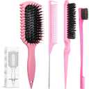 Curl Defining Brush, Curly Hair Brush Products With 3 Pcs Slick Back Hair Brush Set Bristle Brush Edge Control Teasing Comb for women (Pink)