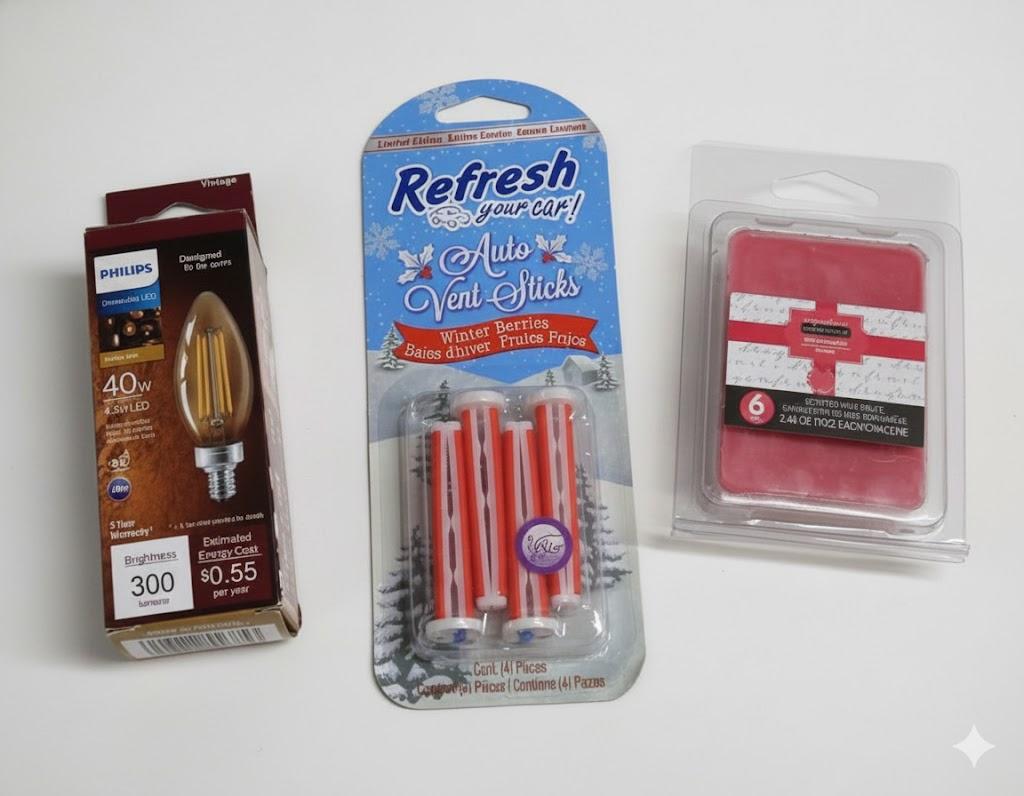 Philips LED Clear Non-Dimmable B11 Light Bulb 1 PRS, Refresh your car Auto Vent &ticks 4 PRS ,Scented wax melts 6 PRS