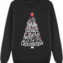 Black Pajamas Joy Love Peace Believe Christmas Set Long Sleeve Shirt Pants, Size: Kids 6–8