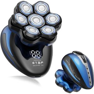 Clforczh Head Shavers for Bald Men - 7D Detachable Electric Razor, IPX6 Waterproof Wet Dry Rotary Shavers, LED Display Rechargeable Head Shaving with Fast Charging, Blue