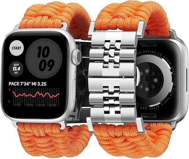 BINLUN Compatible with Apple Watch Band 49mm 46mm 45mm 44mm 42mm 41mm 40mm 38mm Braided Paracord Stainless Steel Sport Watch Strap Fit for iWatch Ultra Series 11/10/9/8/7/SE/6/5/4/3/2/1 for Men Women