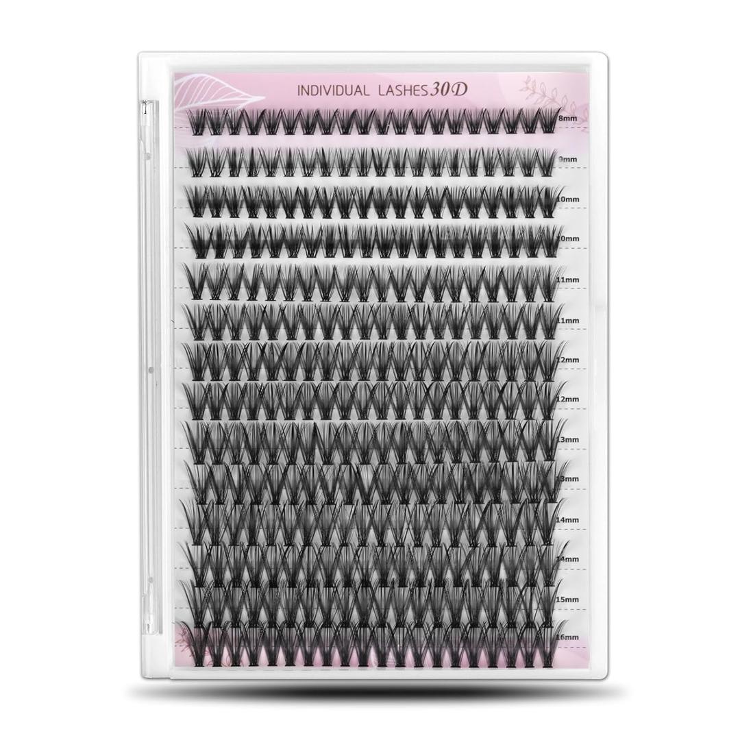 Individual Lashes, Lash Clusters, 280 Pcs 30D Individual Lash Extensions, Natural Soft Lightweight Reusable DIY Eyelash Extensions, Thickness 0.07mm C Curl False Eyelashes (30D 8-16mm)