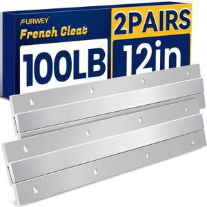 FURWEY French Cleat, Picture and Mirror Hanger, Aluminum French Cleat, Headboard Wall Mounting Brackets with Screws(12 Inch-2 Pairs, Support 80 lbs)