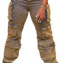 Vaceky Denim Baggy Jeans Women Straight Leg Y2K Distressed Cargo Joggers with Pockets (Large, 00 Yellow)