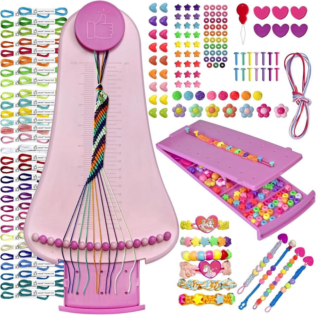 Friendship Bracelet Making Kit toys ,ages for 8 9 10 11 12 Year Old Girls, Kids Travel Activity Set,diy kit,Arts and Crafts Bracelets String Maker Kit ,Great Christmas Birthday Gifts (Purple-Pink)
