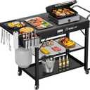 Grill Cart, 19 inch,3 Tier Foldable Grill Table with Wheels 500 Lb