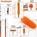 25FT Reach High Ceiling Duster Kits with 5-20FT Adjustable Pole - Includes Extra Long Duster, High Ceiling Duster, Rotatable Window Squeegee & Cobweb Duster for Ceiling Fans and Whole House Cleaning, 20FT, Orange