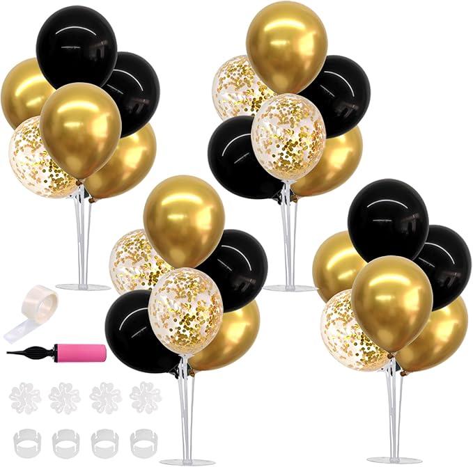 TONIFUL 4 Set Black Gold Balloon Centerpieces for Table,Balloon Stand Kit for Black Gold Party Decor 40th 50th 60th 70th Birthday Decorations Anniversary Graduation Decorations 2026 New Year Eve