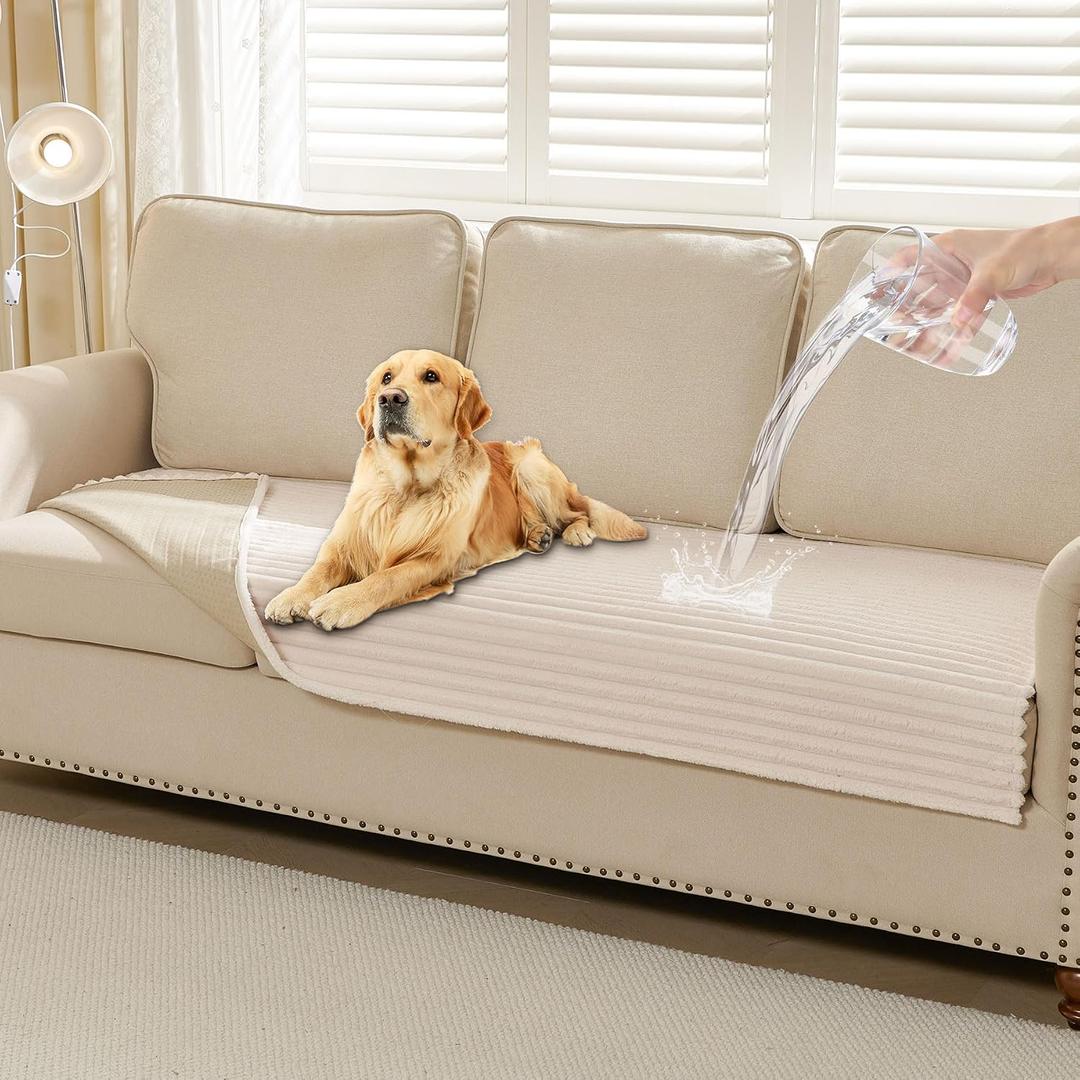 HAOMAIJIA Waterproof Couch Cover for Dogs Washable,Faux Fur Pet Couch Covers for Sofa,Soft Dog Bed Cover Non-Slip Couch Covers for 3 Cushion Couch Sofa Pet Friendly (Off White, 35" x 74")
