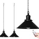 2 Pack Black Portable Battery Operated Hanging Lights, Rechargeable Wireless Outdoor Pendant Light with Remote, Battery Powered Chandelier Lantern Fixture for Indoor Outdoor Gazebo Porch Patio