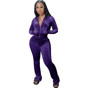 yidengymx Womens 2 Piece Velour Tracksuit Two Piece Outfits for Women Long Sleeve Zip Up Crop Tops Sweatpants Sets Pockets (Purple, S)