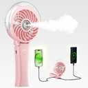 HandFan 4000mAh Handheld Misting Fan, 50ml Water Tank, Rechargeable Personal Mister Fan Portable AC, Spray Water Mist Fans, Foldable Cooling Ice Fans for Beach Travel Outdoors(Pink)