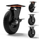 8inch Caster Wheels Set of 4 (2 Brake & 2 Fixed), 2200lb Heavy Duty Casters with Solid Rubber, Brake Plate Casters with Knobby Tread for Workbench, Dolly, Cart, Trolley, Wagon, Chicken Coop