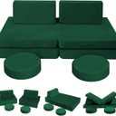 MeMoreCool 8-Piece Kids Play Couch  Modular Convertible Foam Sofa, Green Creative Playroom Furniture for Toddlers | Fold-Out Design | Machine-Washable Cover