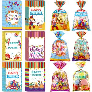 Yexiya 120 Pcs Happy Purim Treat Gift Bags Bulk 6" x 10" Plastic Candy Bags for Purim Party Favor Holiday Gift Wrap Decorations Candy Goodie Supplies