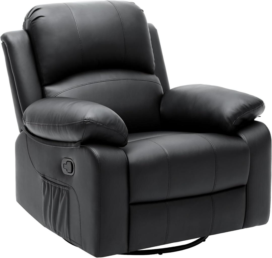 YITAHOME Oversized Rocker Recliner Chair with Heat and Massage, Swivel Recliner with Overstuffed Armrest, Rocking Function and Side Pocket, Faux Leather Manual Reclining Chair for Living Room,Black2