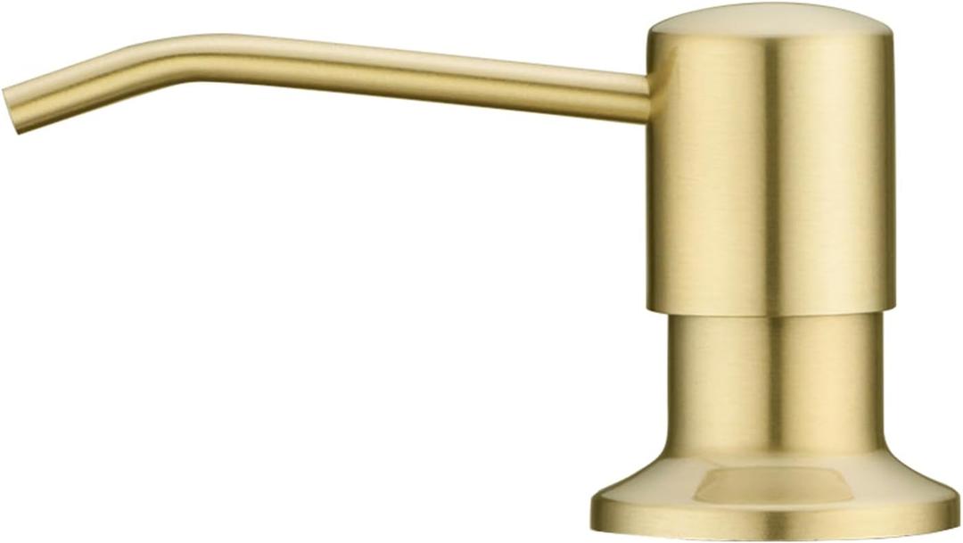 Built in Sink Soap Dispenser Brushed Gold with Long Spout for Kitchen Sink, Champagne Gold Stainless Steel Pump Head with 17 OZ Large Capacity Bottle
