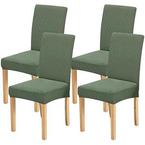 FORCHEER Chair Covers for Dining Chairs Set of 4,Jacquard Green Stretch Dining Room Chair Cover Kitchen Parsons Chair Slipcovers (Pack of 4, Jacquard Green)
