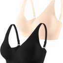 Gailife Deep V Wireless Jelly Push Up Bras for Women Plunge Bralette -BK/ND (XXXL)