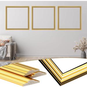 3 Set Peel and Stick Wall Molding Kit, 24 x 24 Inches Premade Accent Molding Wainscoting Panel for Interior Wall Moulding Decor, Ready to Assemble Wainscoting Accent Panel (Gold Color)