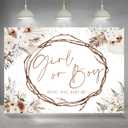 Boho Gender Reveal Backdrop Girl or Boy Pampas Grass Floral Baby Shower Party Photography Background Bohemian He or She Gender Reveal Party Decorations Supplies Banner Photo Booth Props 7x5ft